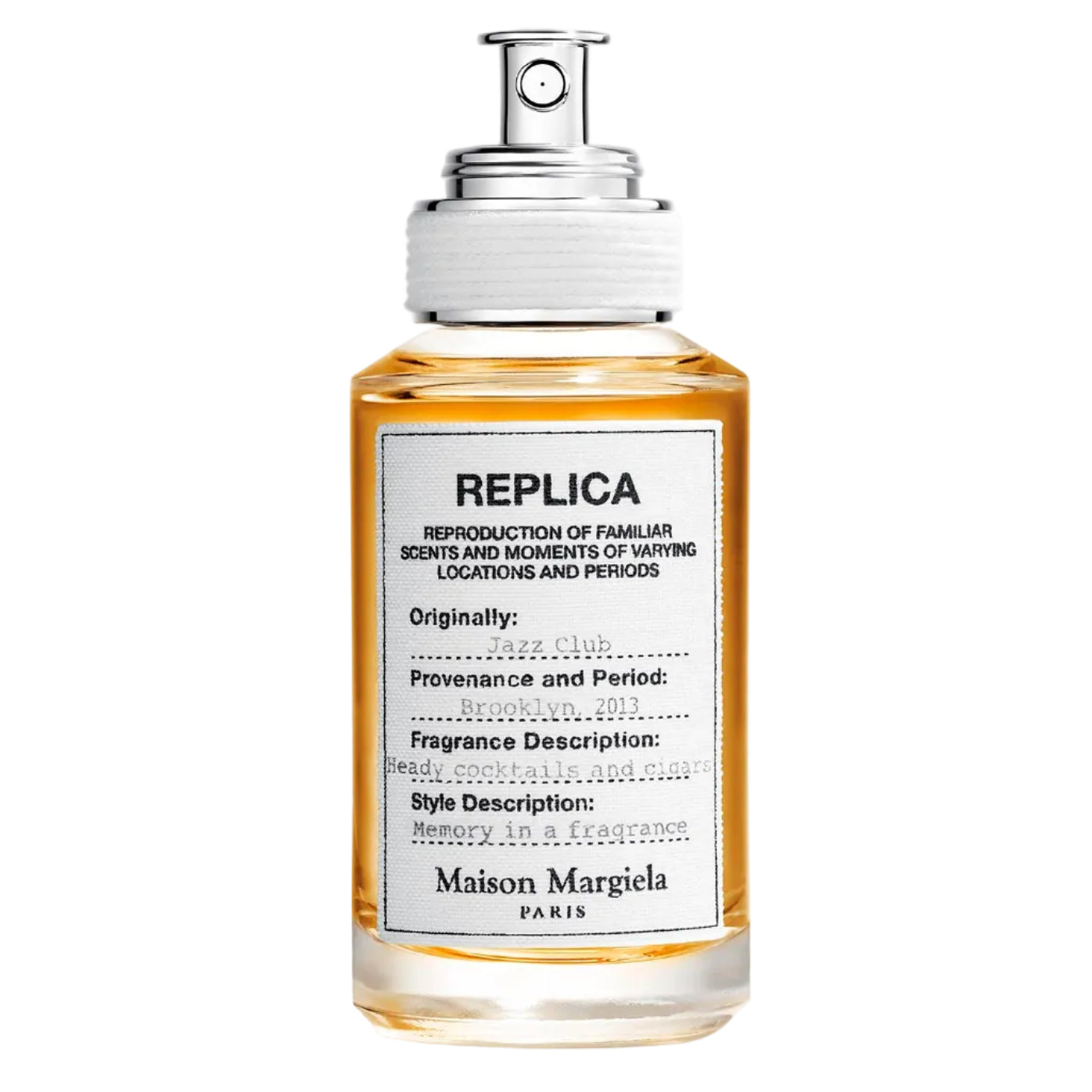 Maison Margiela Jazz Club Eau de Toilette spray, 3.4 oz bottle with sleek design, featuring a textured label and a dark glass finish.