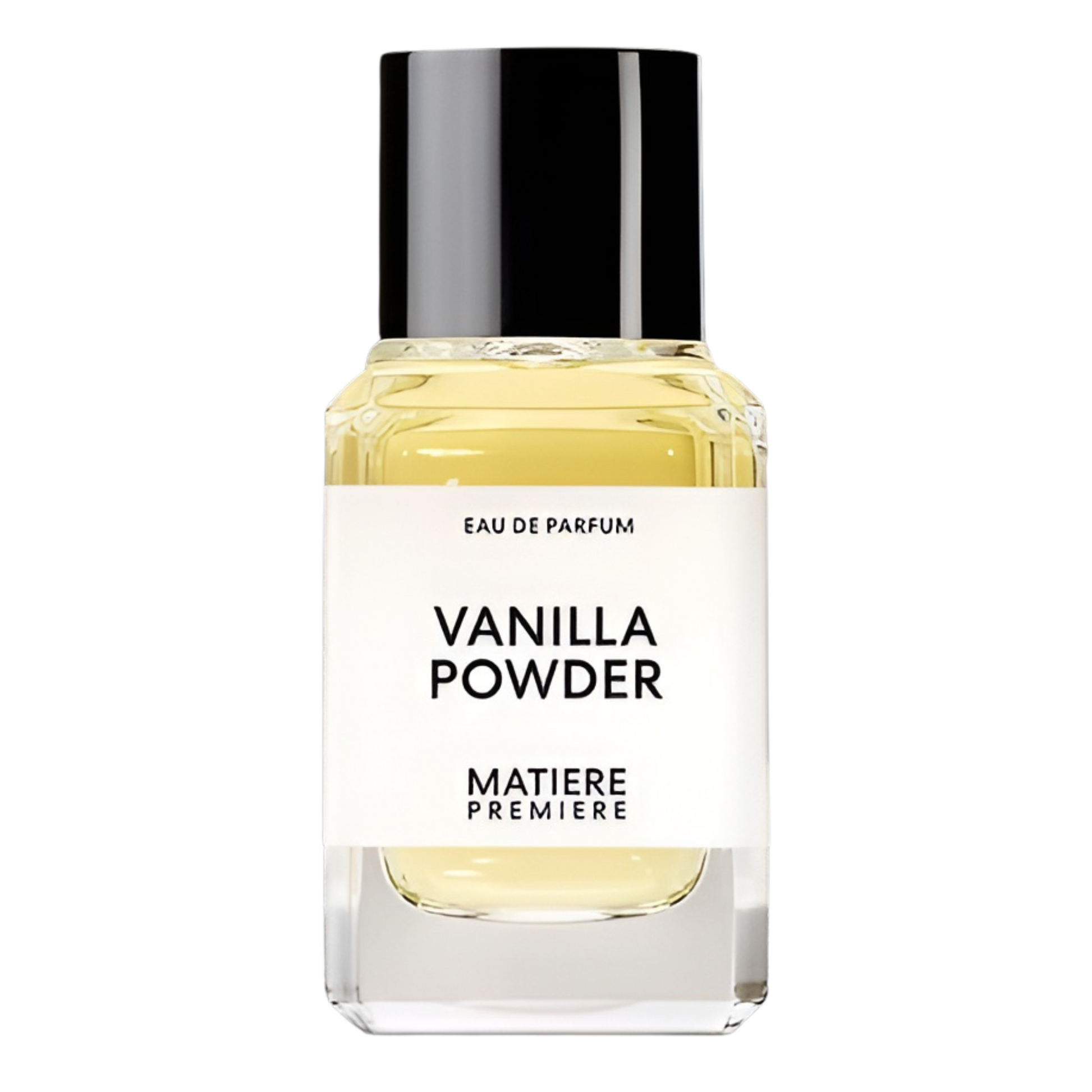 Matiere Premiere Vanilla Powder Eau de Parfum bottle with minimalist label, showcasing elegant design and vanilla scent branding.