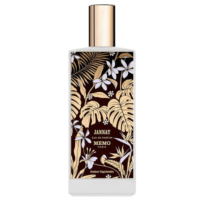 Memo Paris Jannat Eau de Parfum spray, 75ml, featuring elegant glass bottle and luxurious fragrance for women and men.