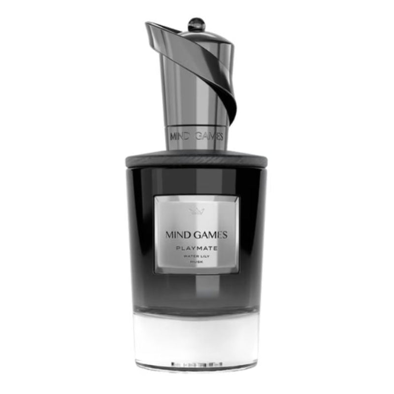 Mind Games Playmate Eau de Parfum spray bottle, 3.4 oz (100ml), with sleek design and branding visible.