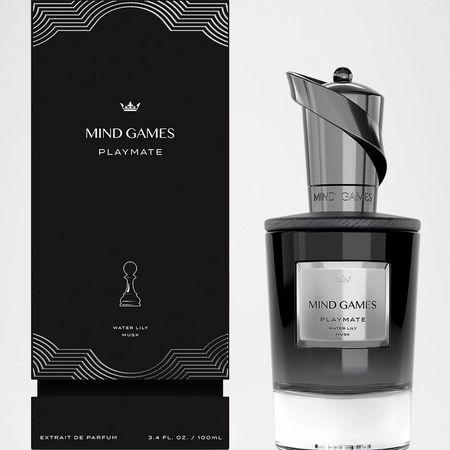 Mind Games Playmate Eau de Parfum spray by Mind Games Fragrance, 3.4 oz, 100ml, elegant bottle with a modern design.