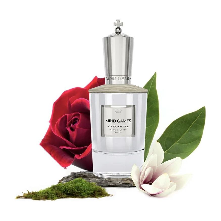 Mind Games Fragrance Checkmate Extrait de Parfum spray, 3.4 oz (100ml), elegant bottle with a sleek design.
