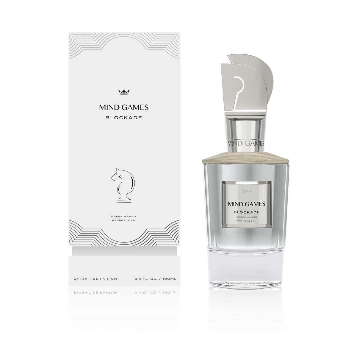 Mind Games Fragrance Blockade Tester Extrait de Parfum spray in 3.4 oz (100ml), showcasing the elegant perfume bottle.
