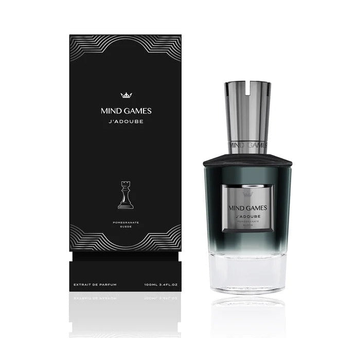 Mind Games Fragrance J'Adoube extrait de parfum spray in 3.4 oz (100ml), featuring a sleek bottle and elegant design.