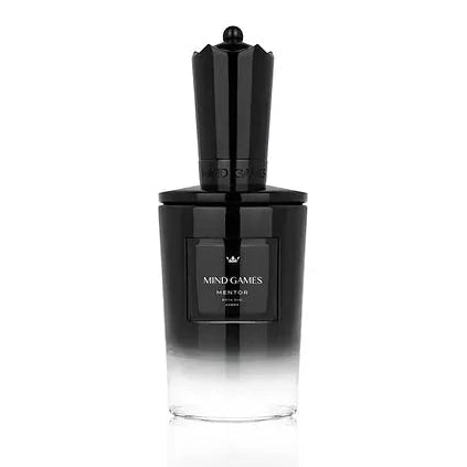 Mind Games Mentor Tester Extrait de Parfum bottle with sleek black cap and modern design, displayed on a neutral background.