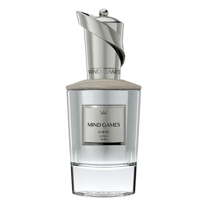 Mind Games Vieri Extrait de Parfum bottle with sleek design from Mind Games Fragrance, displayed on a neutral background.