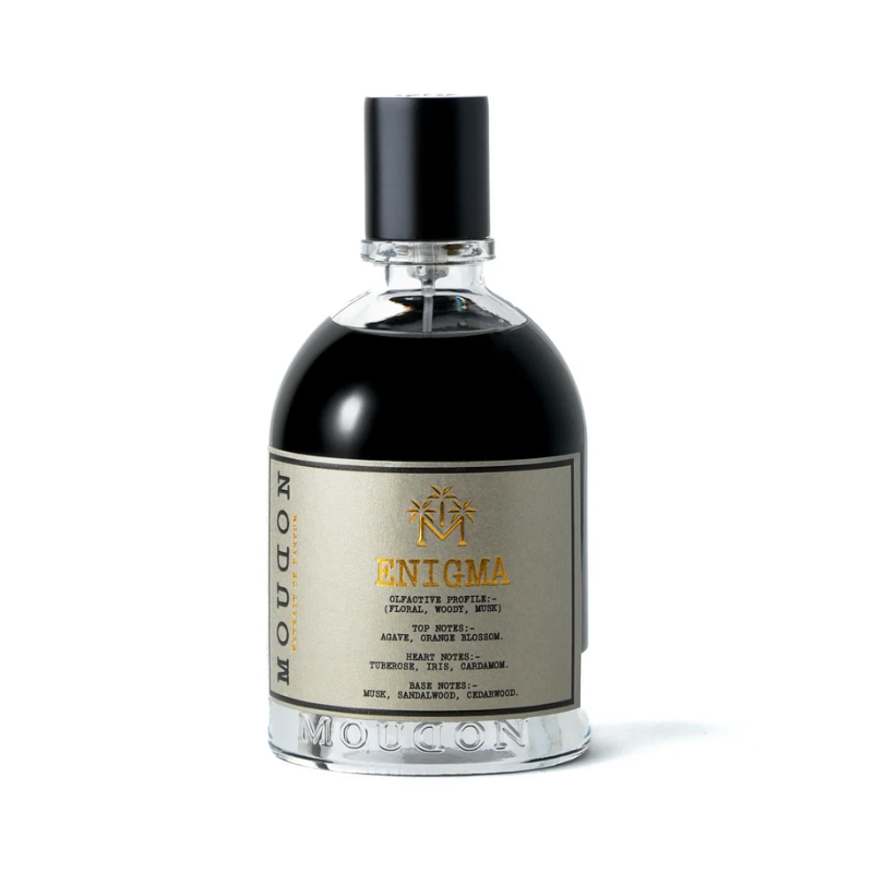 Moudon Enigma Extrait de Parfum spray bottle, 3.4 oz (100ml), elegant fragrance with a luxurious design.