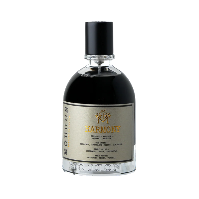 Moudon Harmony Extrait de Parfum spray in 3.4 oz (100ml), elegant bottle showcasing the luxurious fragrance design.