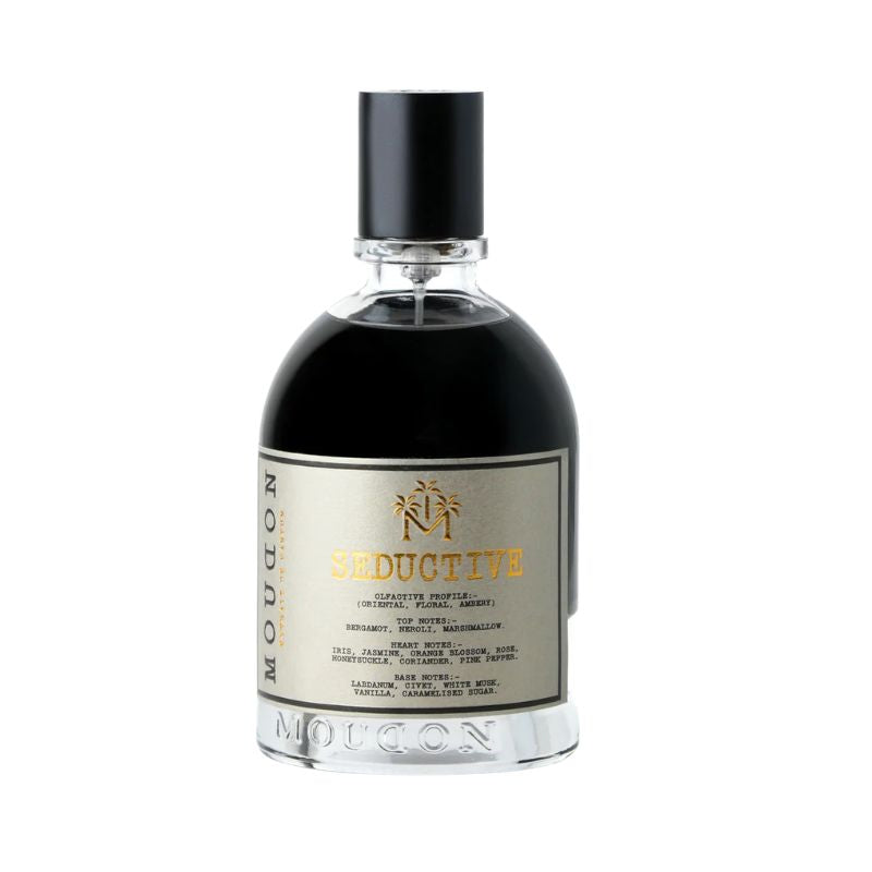 Moudon Seductive Extrait de Parfum spray in 3.4 oz (100 ml), elegant bottle with a luxurious fragrance design.