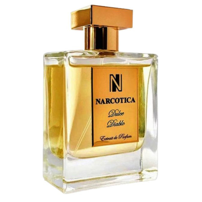 Narcotica Dulce Diablo extrait de parfum spray in a 3.4 oz bottle with elegant packaging and dark, seductive fragrance design