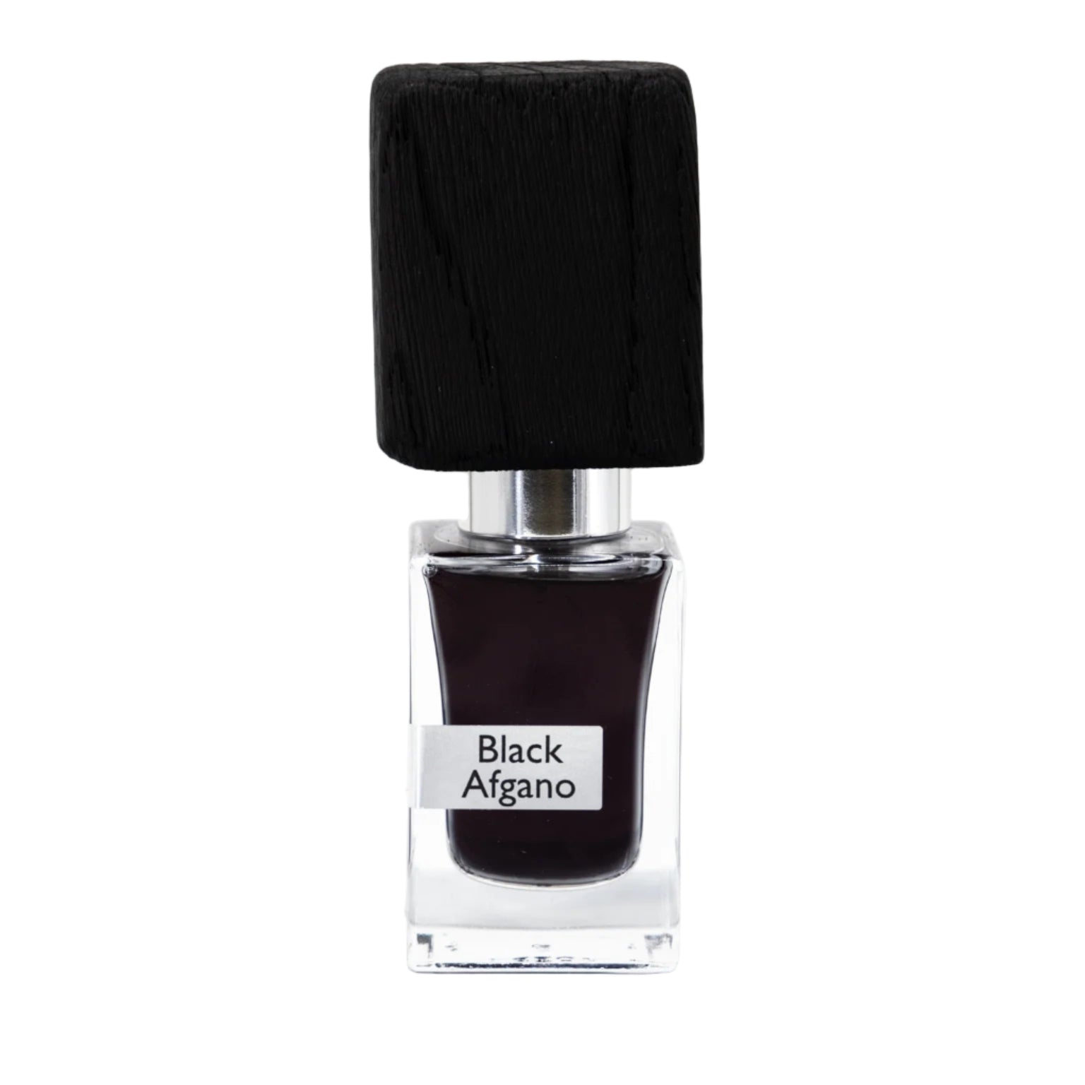 Nasomatto Black Afghano Extrait de Parfum spray, 1 oz (30ml), dark glass bottle with black cap, showcasing the luxurious perfume container.