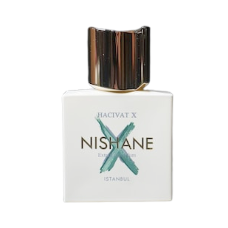 Nishane Hacivat X Extrait de Parfum spray bottle, 3.4 oz (100ml), elegant glass container with silver cap, showcasing luxury fragrance design.
