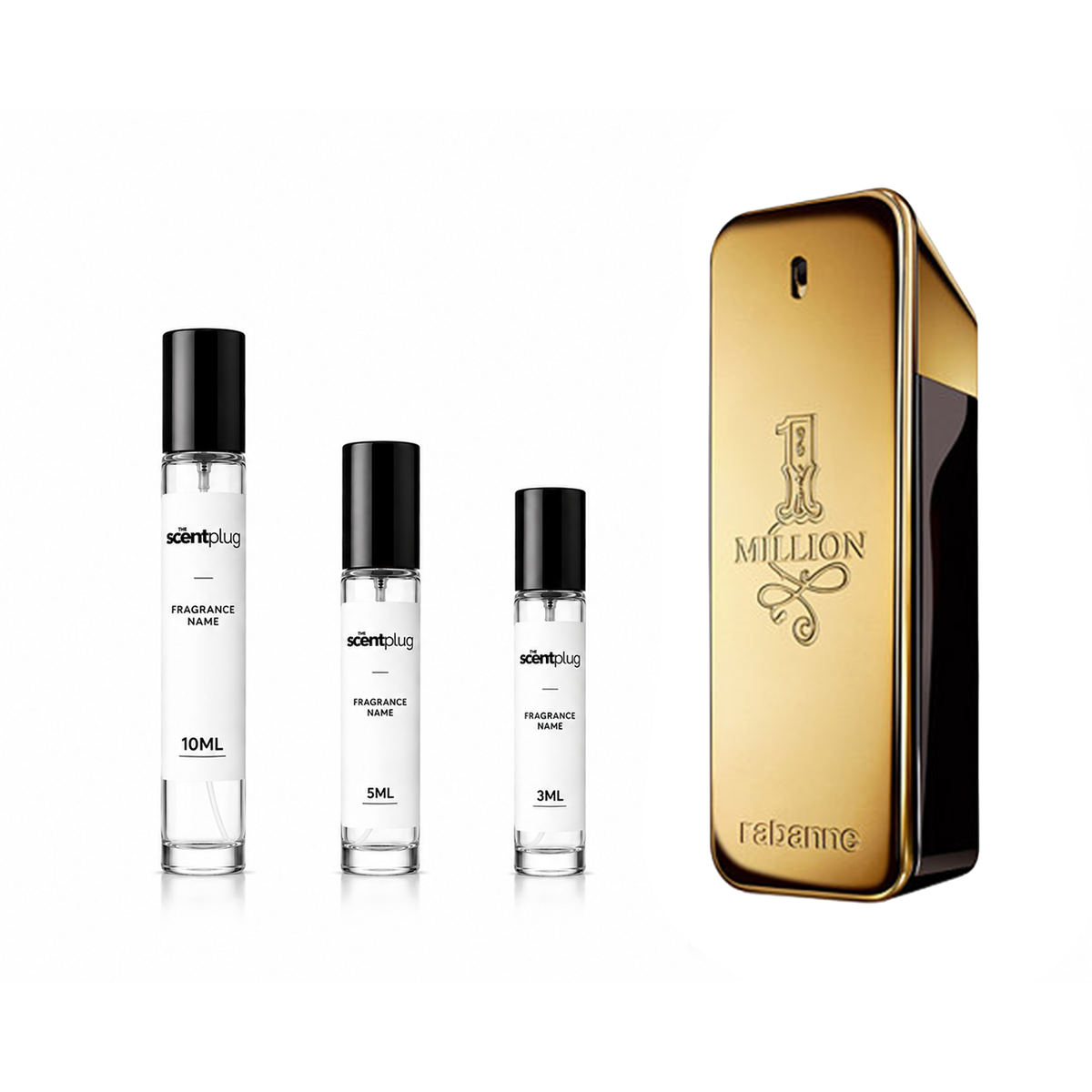 Paco Rabanne 1 Million Eau de Toilette sample decant bottle with gold accents and branding on the label.