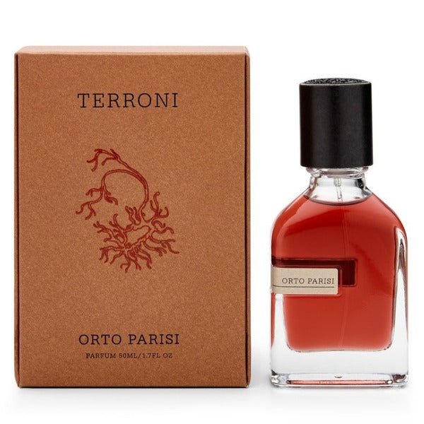 Orto Parisi Terroni parfum spray in 1.7 oz (50ml), featuring a luxurious fragrance bottle with elegant design.