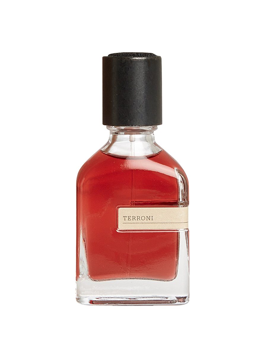 Orto Parisi Terroni parfum spray in 1.7 oz (50ml), elegant fragrance bottle with minimalist design and label.