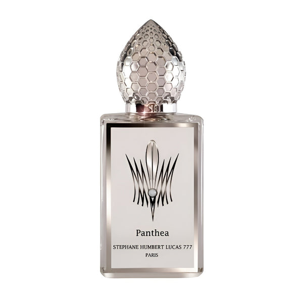 Stephane Humbert Lucas Panthea Eau de Parfum bottle with elegant design and floral accents on a white background.