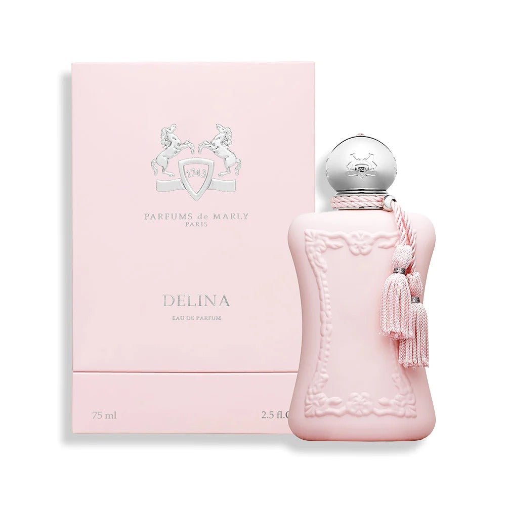 Parfums de Marly Delina Eau de Parfum spray bottle, 75ml, with elegant packaging and floral fragrance design.