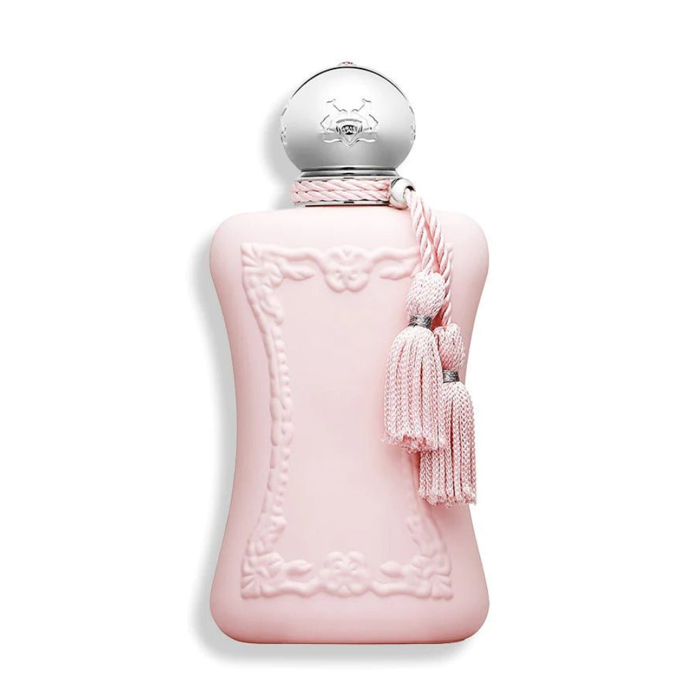 Parfums de Marly Delina Eau de Parfum spray in 75ml bottle, elegant packaging with floral and fruity notes.