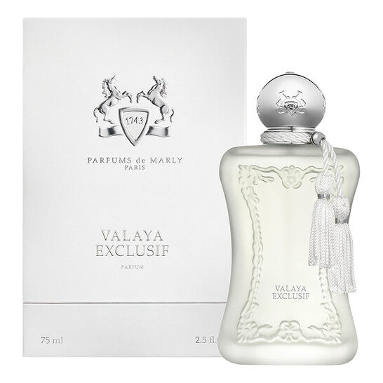 Parfums de Marly Valaya Exclusif Eau de Parfum spray in 75ml bottle, elegant packaging, luxurious fragrance from Parfums de Marly Paris