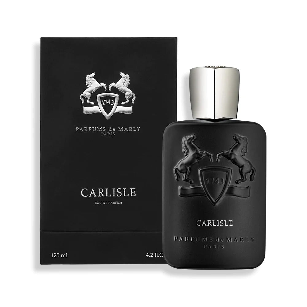 Parfums de Marly Carlisle Eau de Parfum spray in 4.2 oz bottle, elegant fragrance with floral and woody notes.