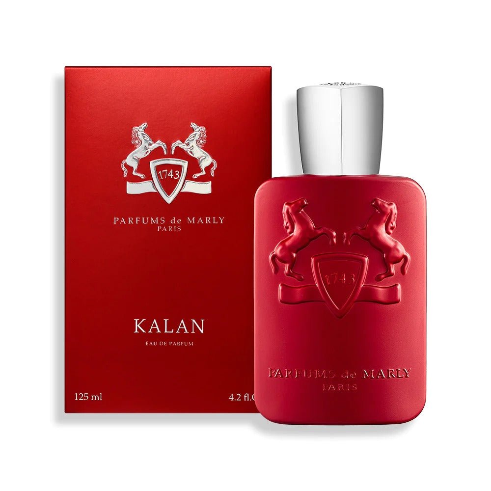 Parfums de Marly Kalan Eau de Parfum spray bottle, 4.2 oz (125ml), featuring elegant packaging and branding from Parfums de Marly Paris.