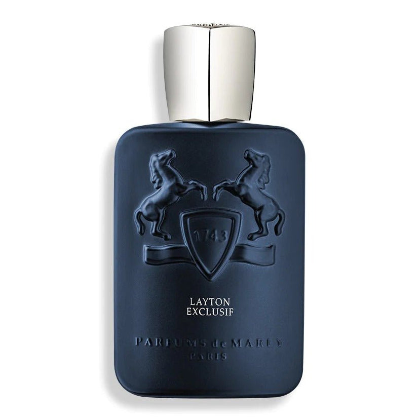 Parfums de Marly Layton Exclusif Eau de Parfum spray bottle, 4.2 oz, featuring elegant packaging and branding.