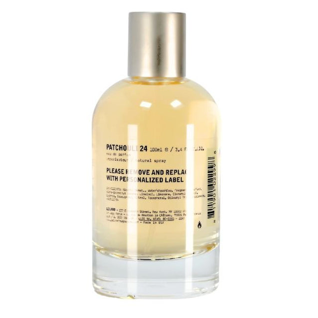 Le Labo Patchouli 24 Eau De Parfum tester bottle, showcasing the fragrance and minimalist design of the perfume.