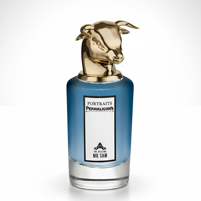 Penhaligon's Mr Sam Eau de Parfum spray bottle, 75ml, showcasing elegant glass packaging with a stylish label.
