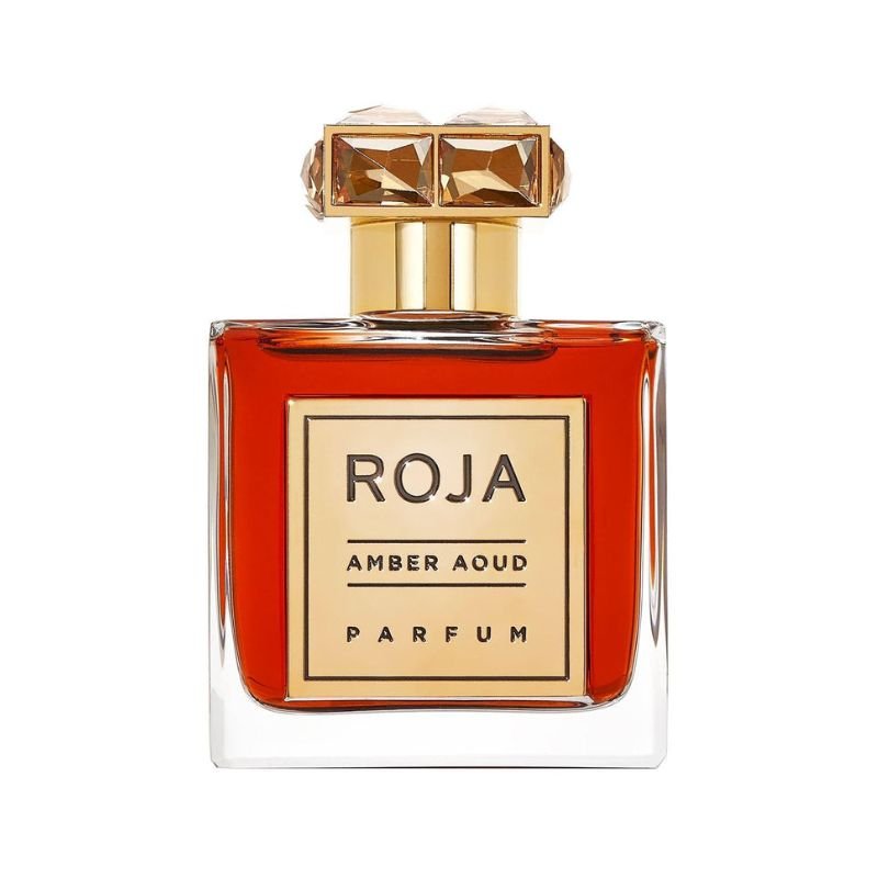 Roja Parfums Amber Aoud Extrait de Parfum spray in 3.4 oz bottle, featuring warm amber and oud notes.