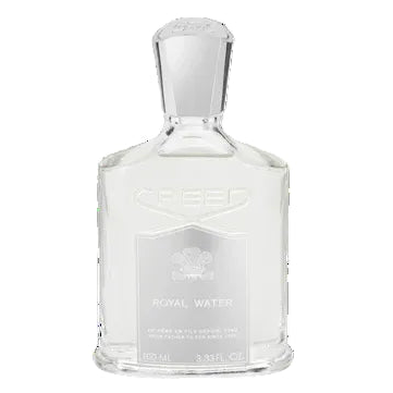 Creed Royal Water Eau De Parfum bottle with elegant design, showcasing the luxurious fragrance in a sleek, clear glass bottle.