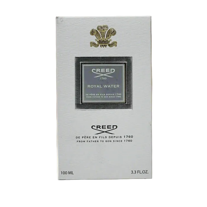 Creed Royal Water Eau De Parfum box with elegant packaging and branding, showcasing a luxurious fragrance presentation.