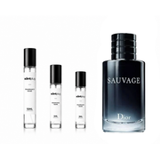 Dior Sauvage Eau de Parfum decant sample bottle, showcasing the sleek packaging and fragrance label.