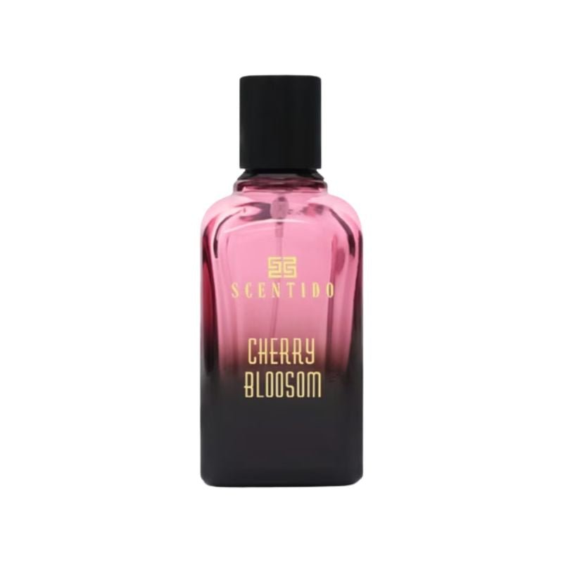 Scentido Cherry Blossom Eau de Parfum spray bottle, 2.5 oz (75ml), with a floral cherry blossom design and elegant packaging.
