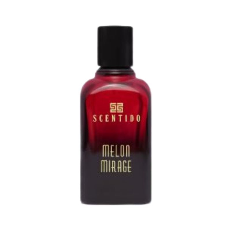 Scentido Melon Mirage Eau de Parfum spray bottle, 2.5 oz, featuring a fresh melon scent in a sleek bottle.