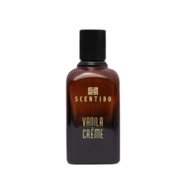 Scentido Vanilla Crème Eau de Parfum spray bottle, 2.5 oz, featuring warm vanilla scent and elegant packaging.