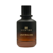 Scentido Oud Bulgare Extrait spray bottle, 3.4 oz, featuring luxurious oud fragrance in a sleek glass container.