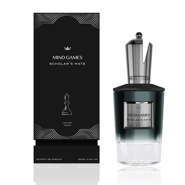 Mind Games Fragrance Scholar's Mate Tester extrait de parfum bottle with elegant packaging and branding.