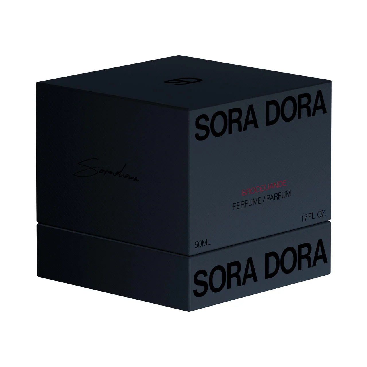 Sora Dora Broceliande Extrait de Parfum spray bottle, 1.7 oz, elegant glass container with a sleek design and perfume label.