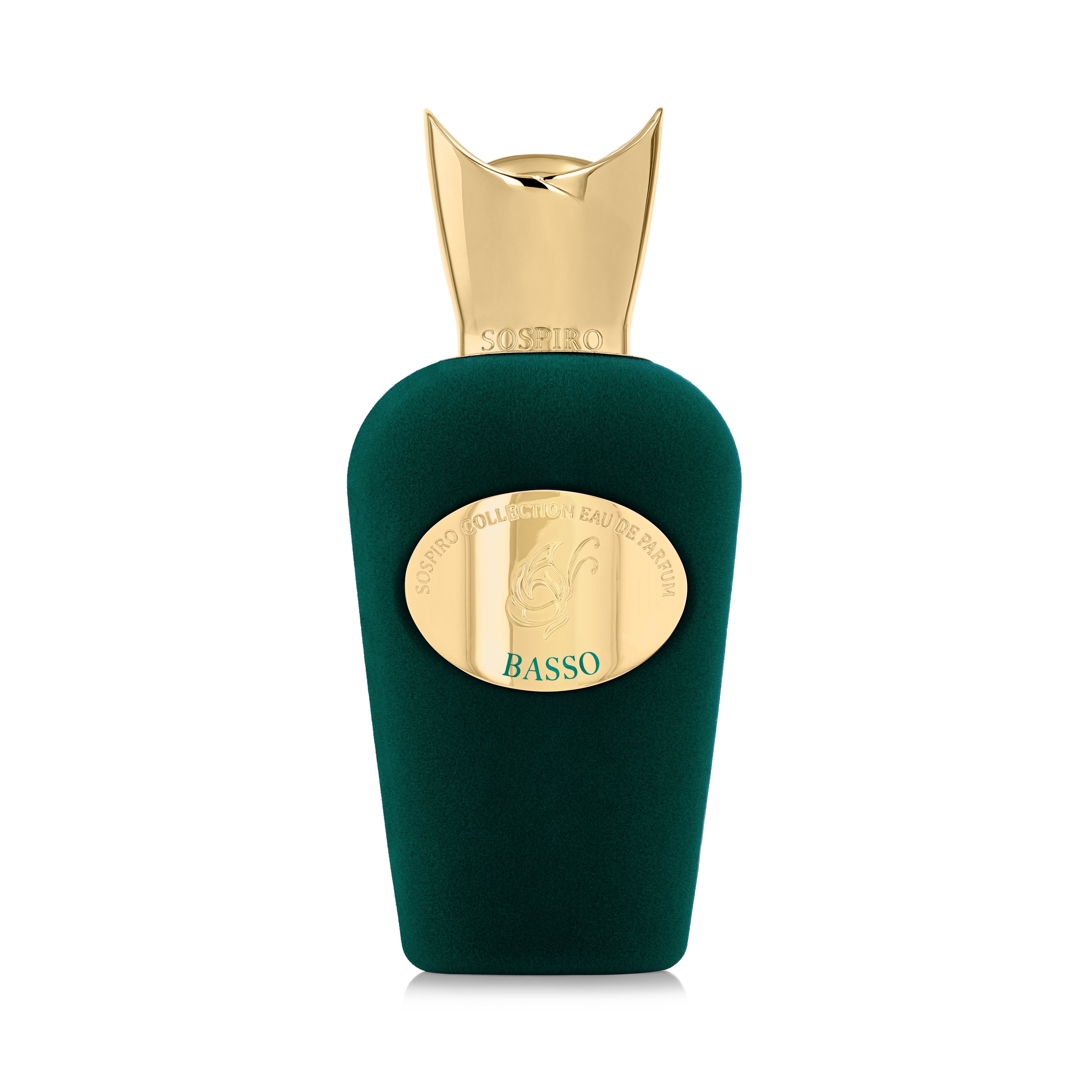 Sospiro Basso Eau de Parfum spray bottle, 3.4 oz (100ml), elegant glass container with a sleek design and floral notes.