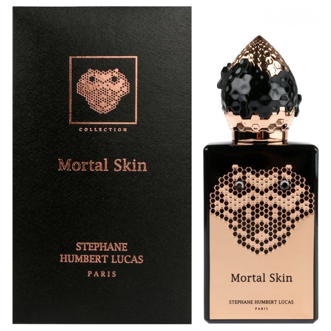 Stephane Humbert Lucas Mortal Skin Eau De Parfum spray bottle, 1.7 oz (50ml), elegant perfume with artistic packaging.