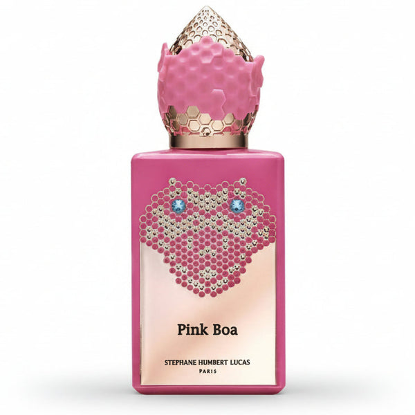Stephane Humbert Lucas Pink Boa Eau de Parfum spray bottle, 1.7 oz (50ml), with elegant pink packaging and floral accents.