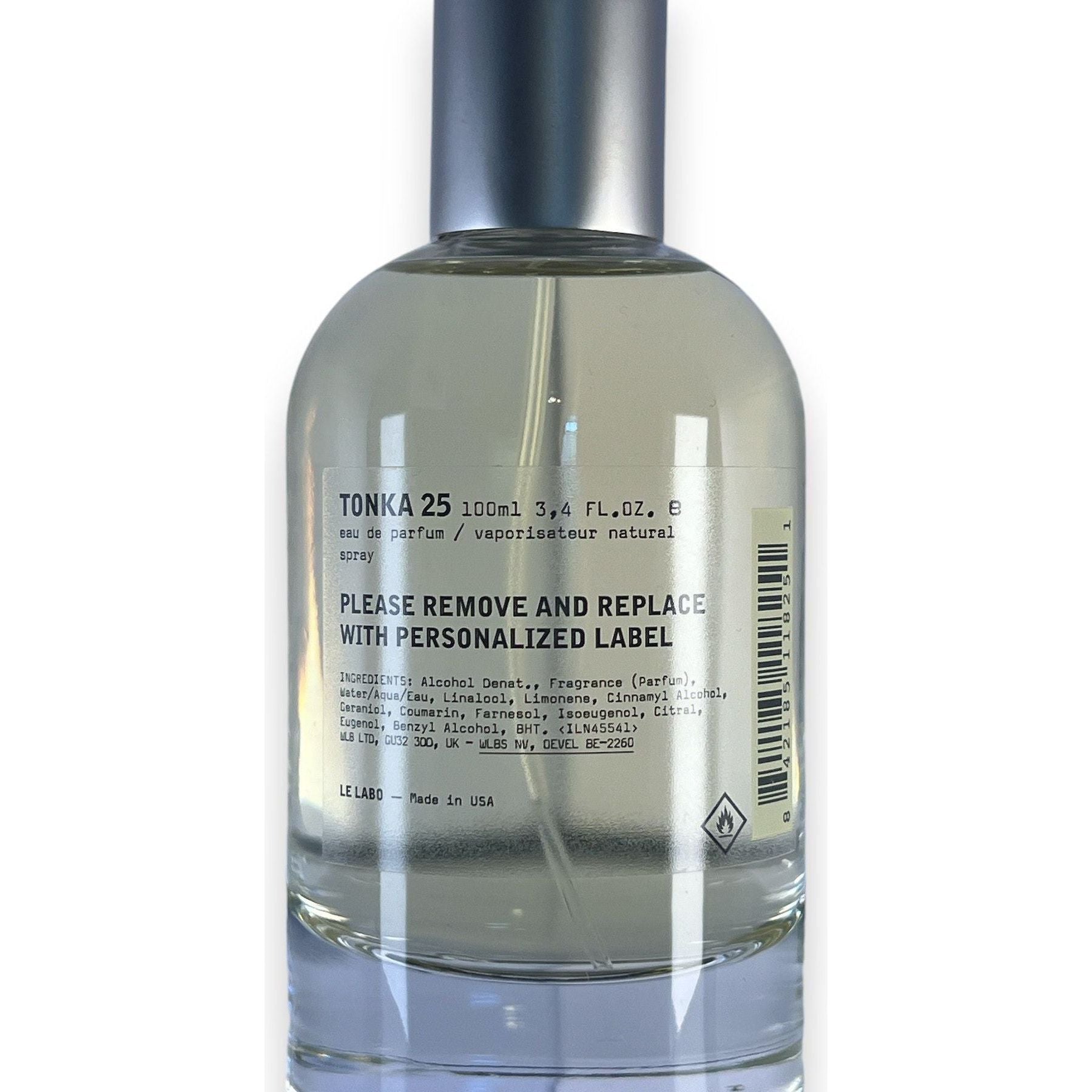 Le Labo Tonka 25 Eau de Parfum tester bottle, showcasing the fragrance with a sleek design and minimalist label.