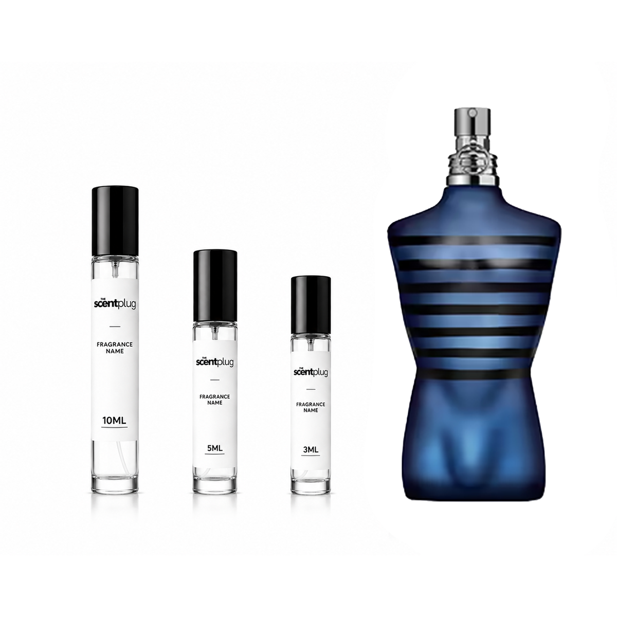 Jean Paul Gaultier Ultra Male Eau de Toilette decant sample bottle with distinctive packaging and branding.
