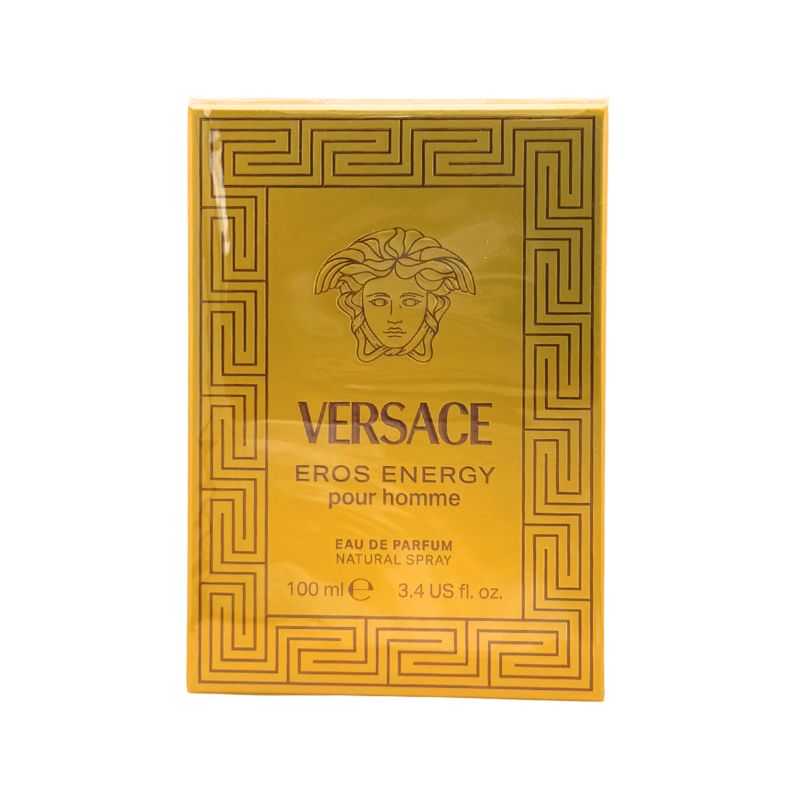 Versace Eros Energy Eau de Parfum spray in 3.4 oz (100 ml) bottle, featuring the iconic Versace design and branding.
