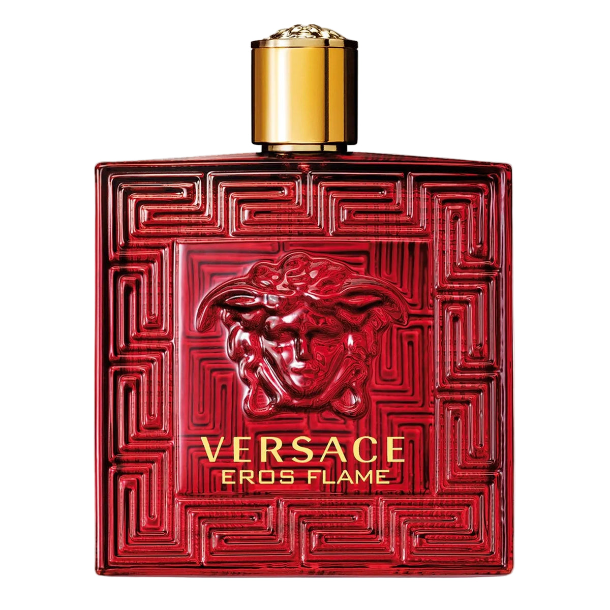 Versace Eros Flame Eau de Parfum spray, 3.4 oz (100ml), premium fragrance bottle with sleek design and vibrant branding.
