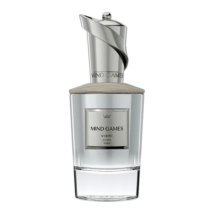 Mind Games Fragrance Vieri Tester extrait de parfum bottle with elegant packaging on a neutral background.