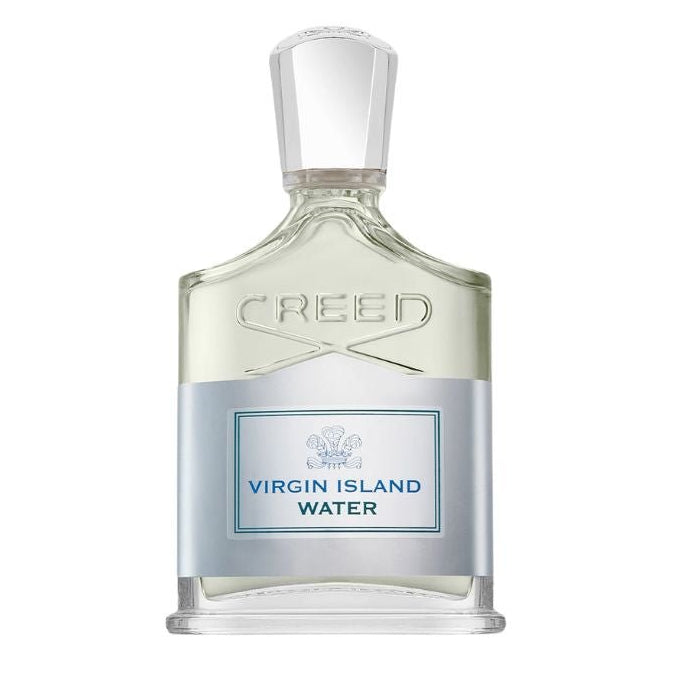 Creed Virgin Island Water Eau de Parfum bottle with tropical-themed fragrance design and clear glass container.