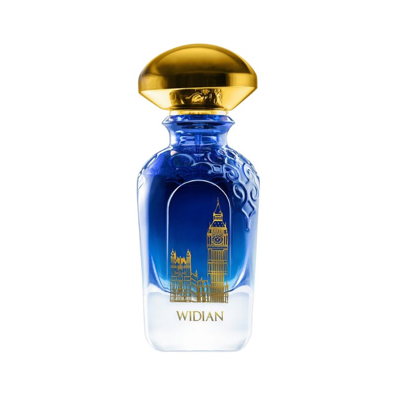 WIDIAN London Extrait de Parfum spray bottle, 1.7 oz (50ml), elegant glass container with black cap and minimalist label.