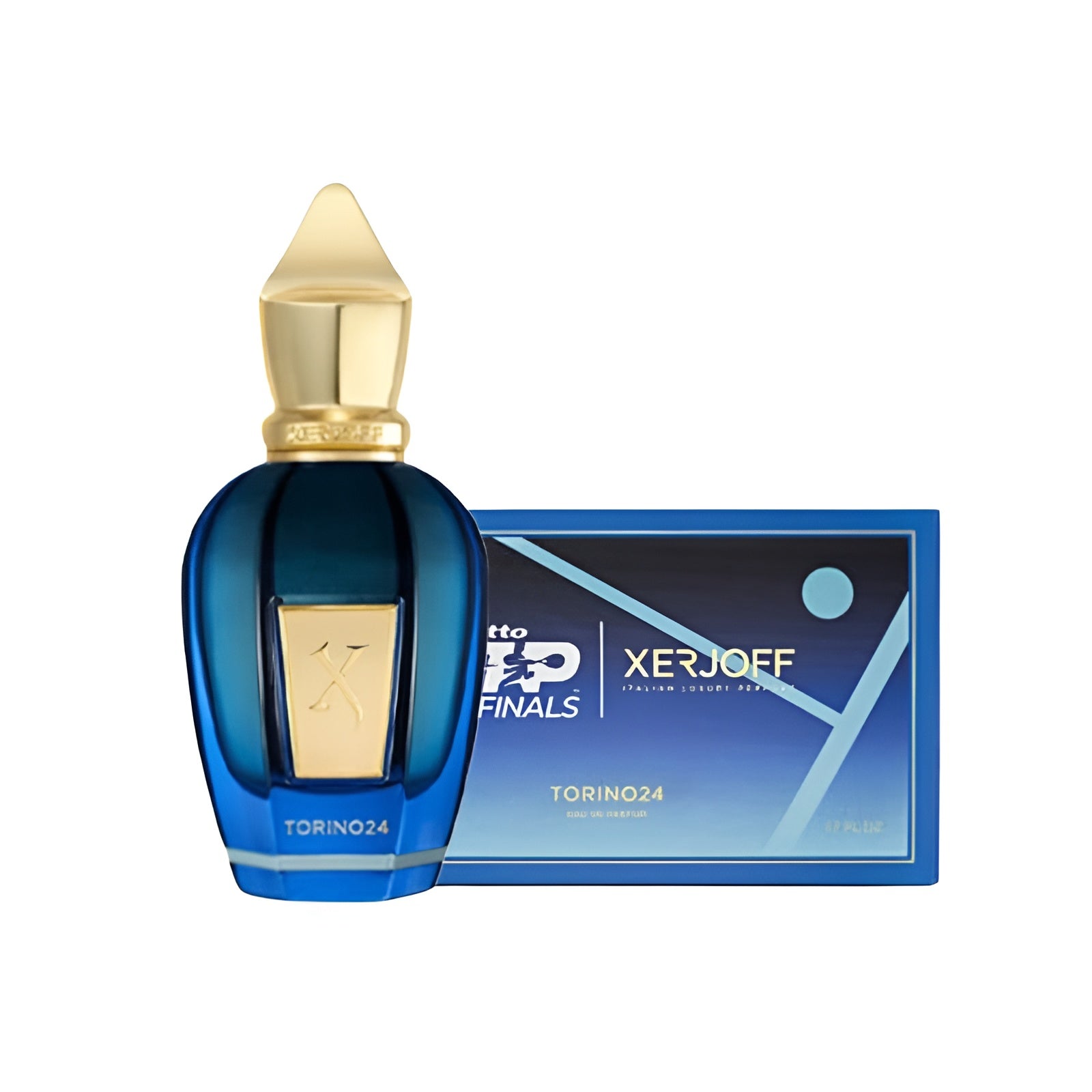 Xerjoff Torino24 Eau de Parfum spray in 1.7 oz (50ml), featuring elegant glass bottle with silver accents and black cap.