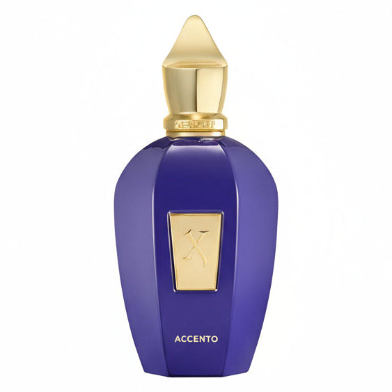 Xerjoff Accento Eau de Parfum spray in 3.4 oz (100ml), elegant glass bottle with a sleek design and silver cap